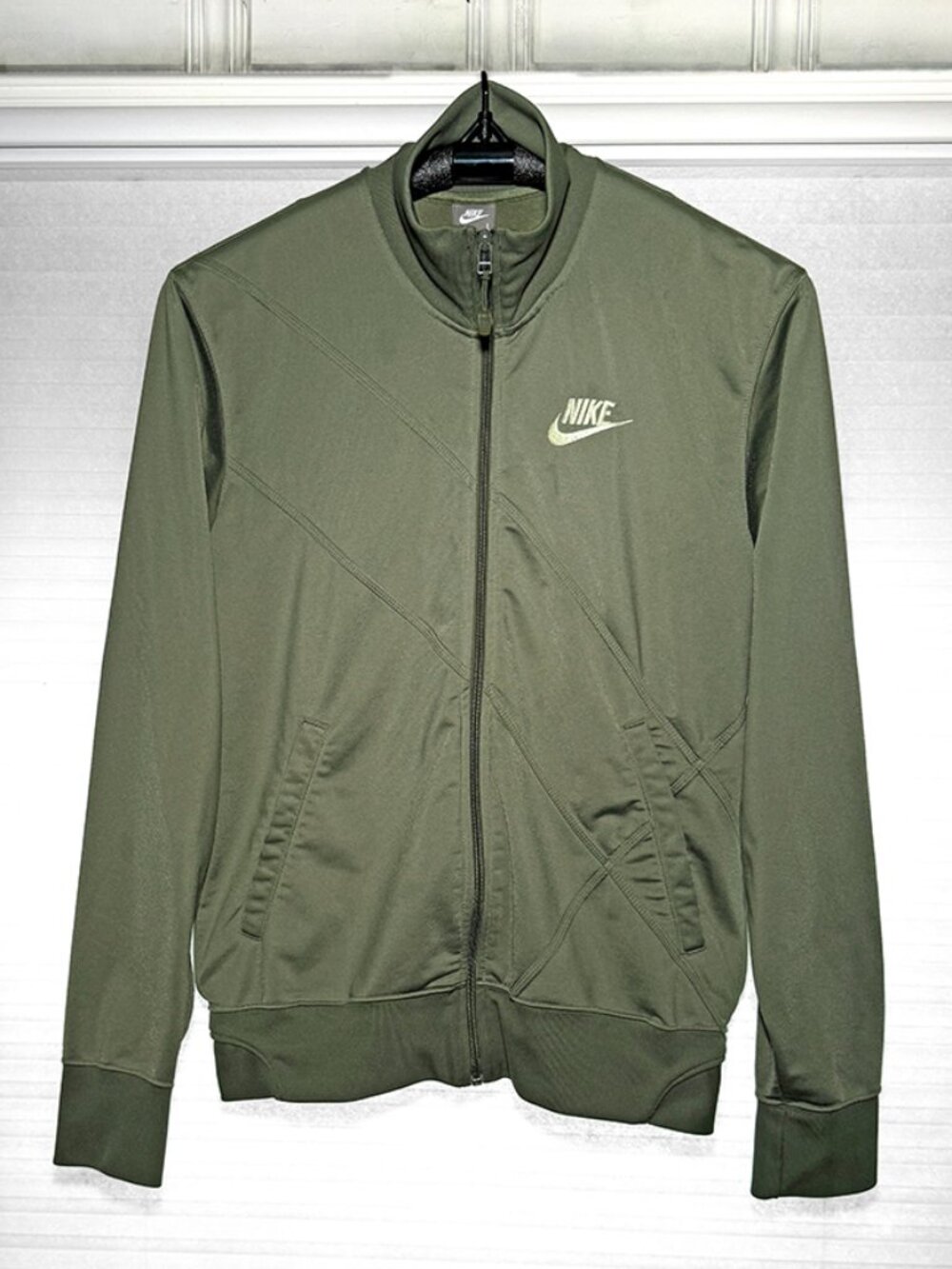 Vintage Nike Spell Out Swoosh Full Zip Track Jacket Olive Green Men's Size L
